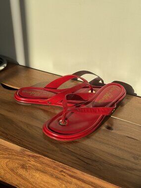 Sam Edelman Remi Red Leather Flat Sandals Size 8